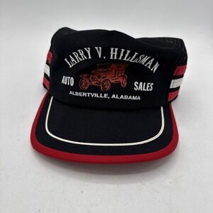 Vintage 3 Stripe Trucker Hat Adults Puff Paint 80s Mesh SnapBack Auto Sales